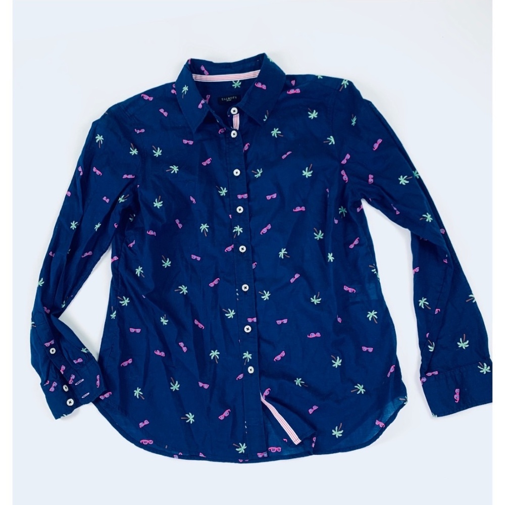 Talbots Pettit Navy Palm Sunglass Button Up